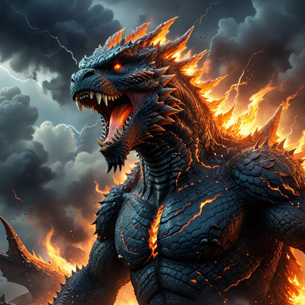 Godzilla Dragon Roars in Epic Fantasy Battle