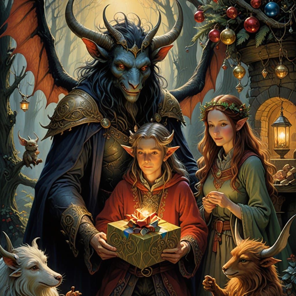 Warm Winter Christmas with Demon Family in Whimsical Paradis...