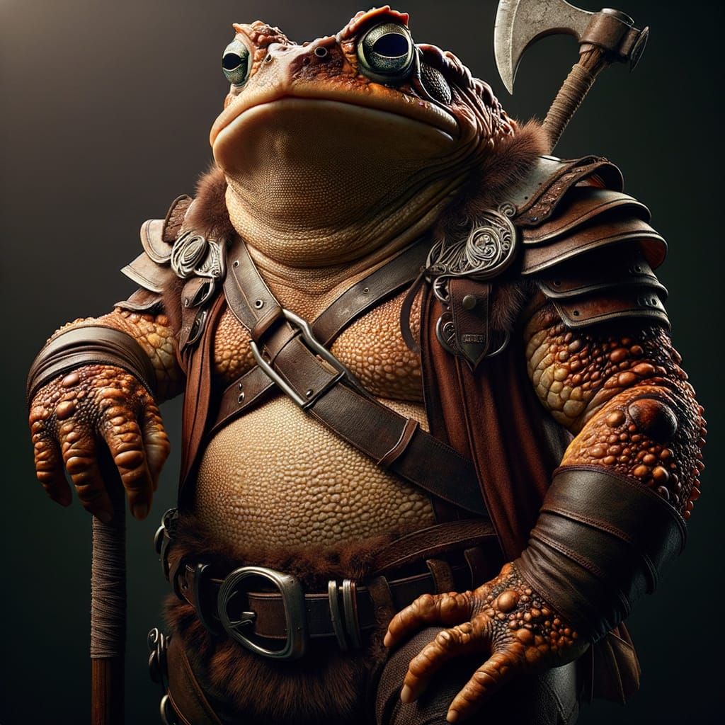 Surreal Portrait of a Warted Toad Barbarian in Fantasy Armor