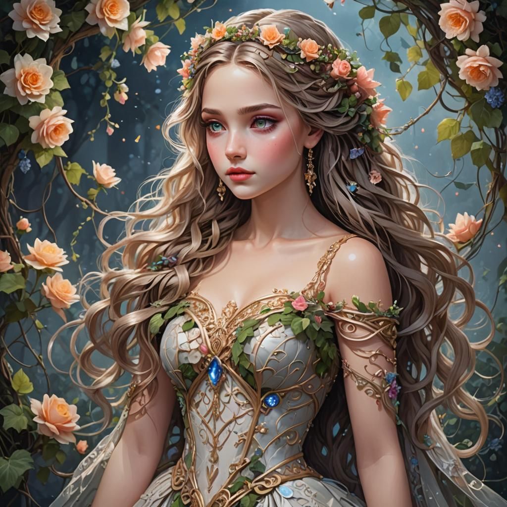 Beautiful Princess with Braided Hair and Flowers