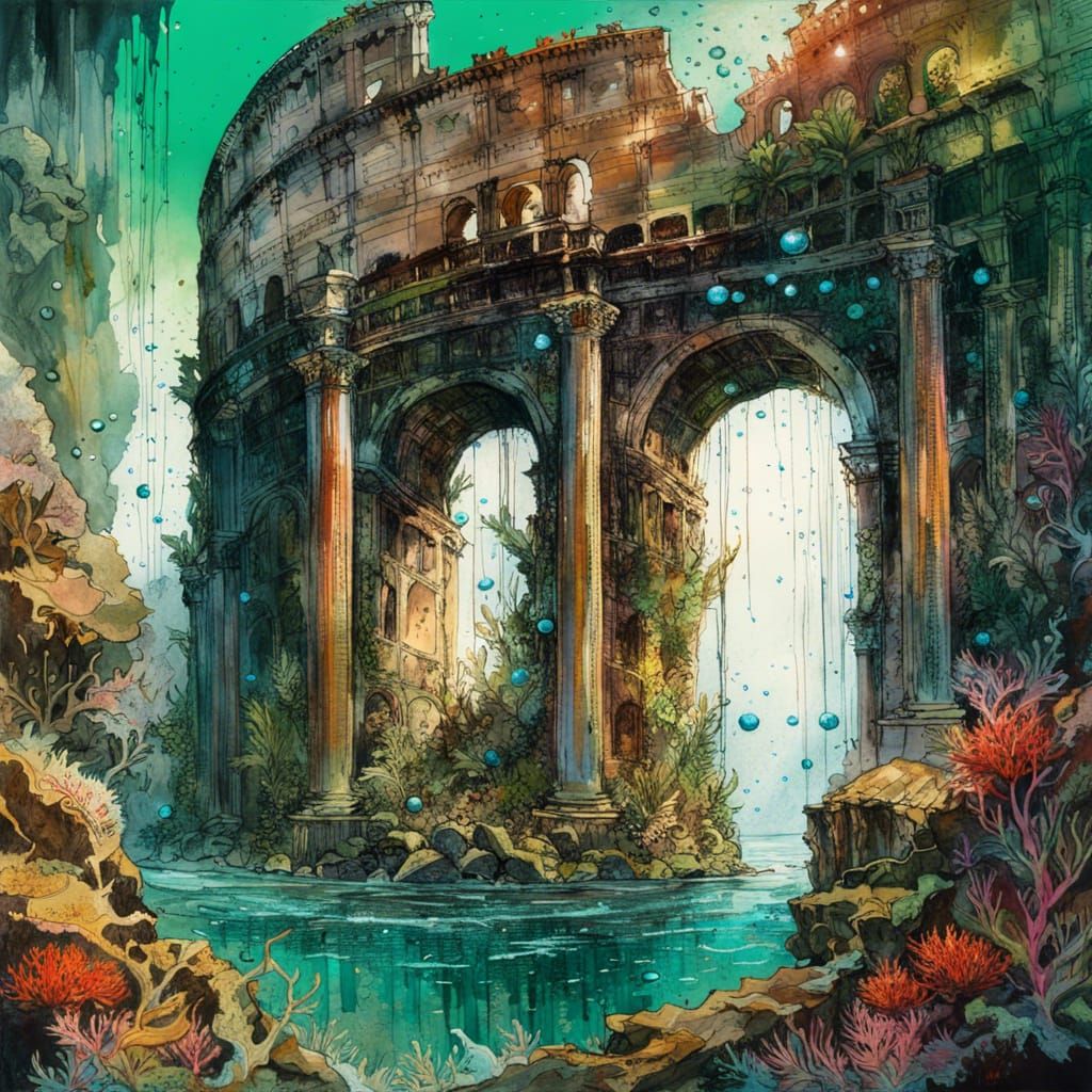 Colosseum ruins after the great flood