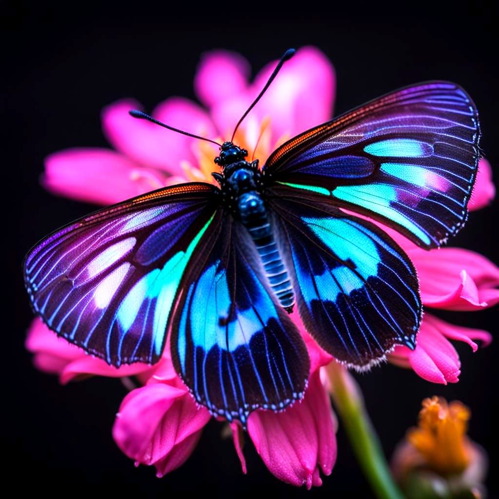 Bioluminescent Butterfly on Flower: Close-up Photography