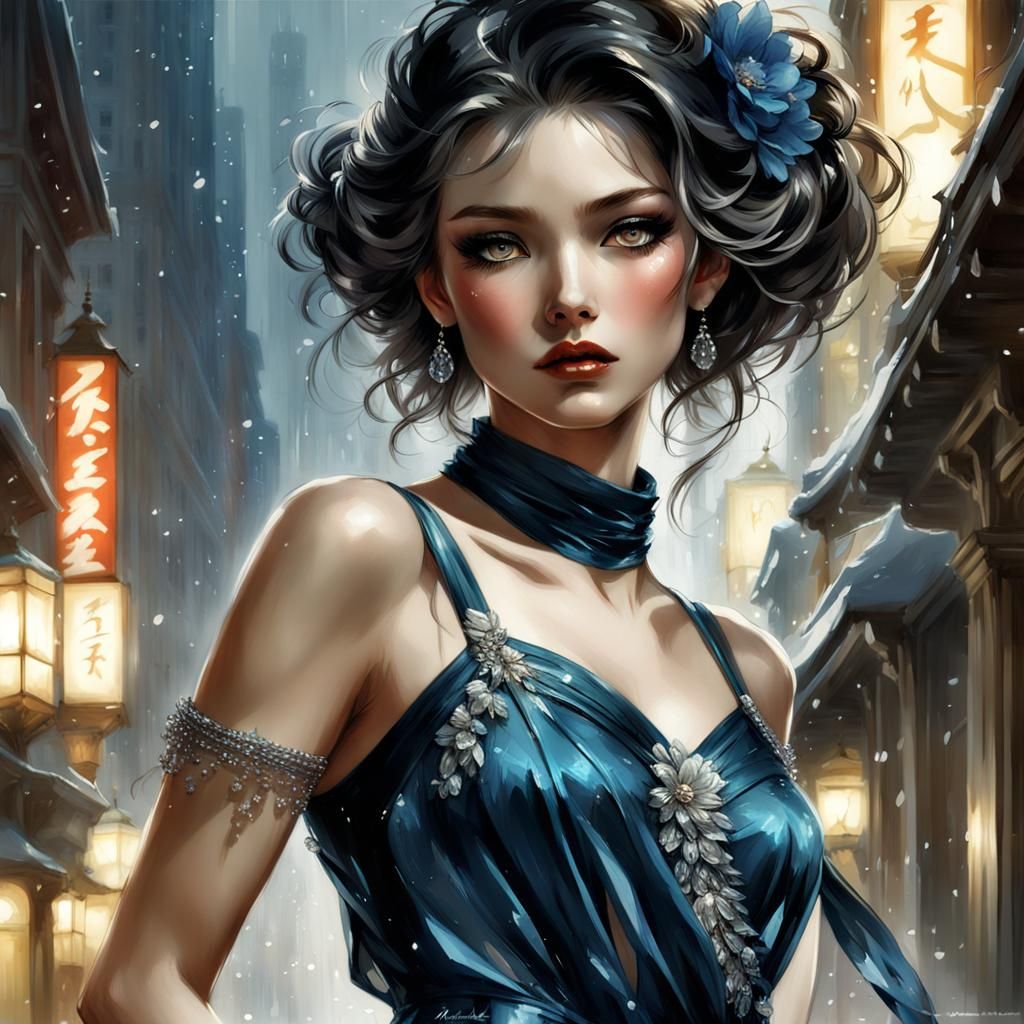 Bioluminescent Peacock Princess Portrait in Digital Art Styl...