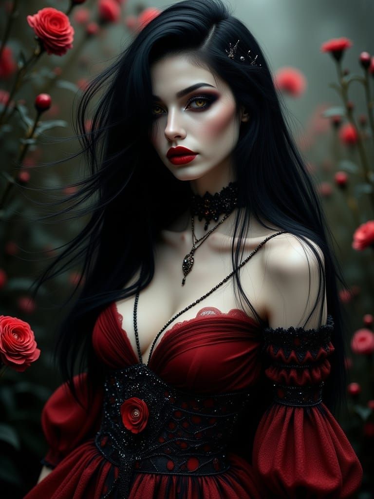 Sultry Vampire in Hyperrealistic Gothic Style