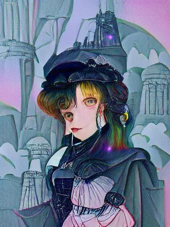 Victorian Goth Magical Girl in Retrowave Style