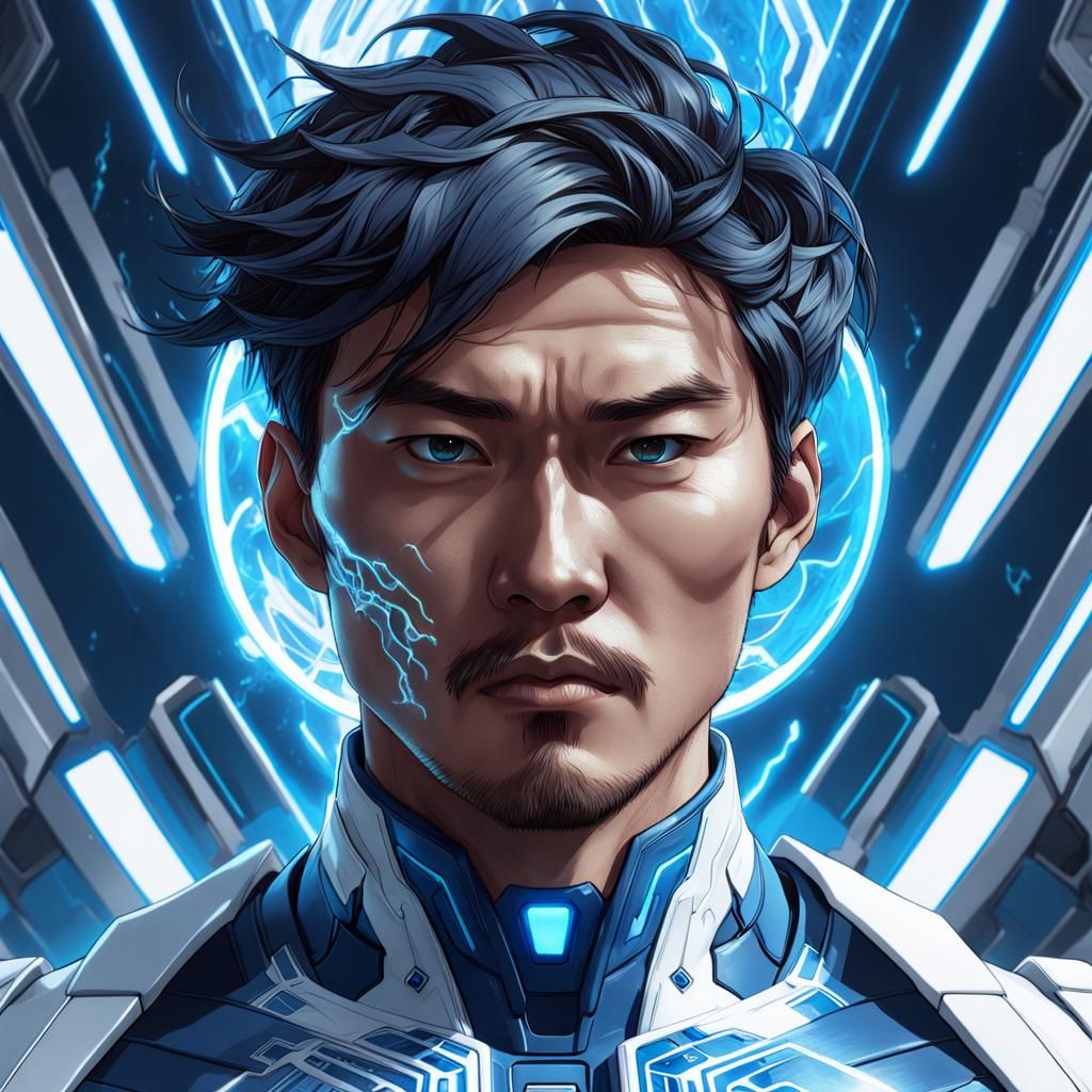 Furious Energy Fusion: Asian Man Portrait