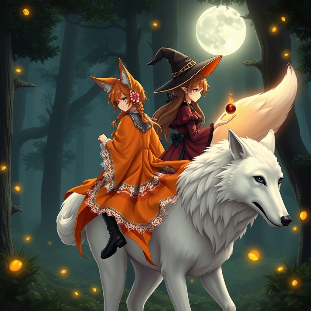 Enchanted Fox Girl Rides Wizard and Witch Companions Under t...
