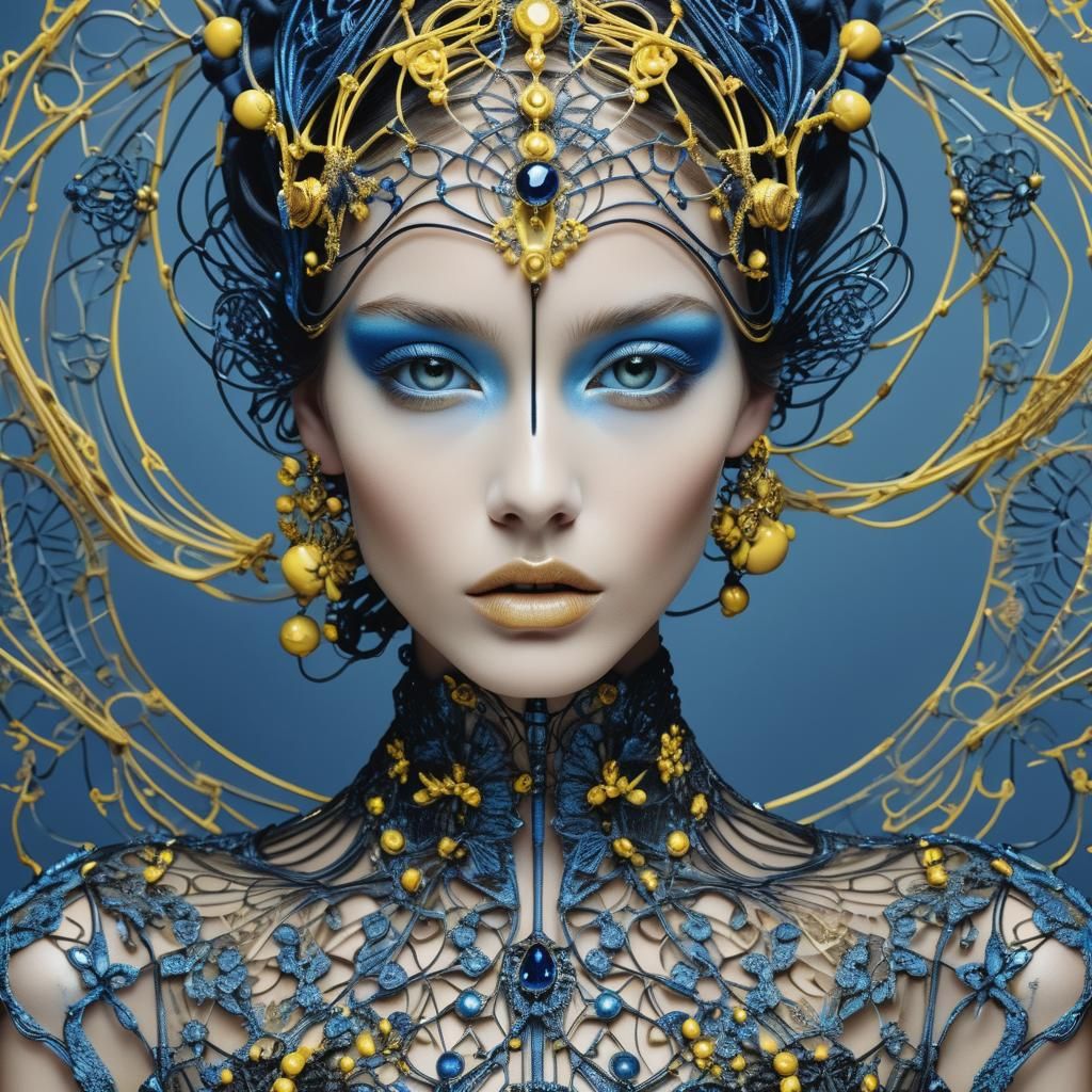 High Fashion Model in Elegant Wire Dress