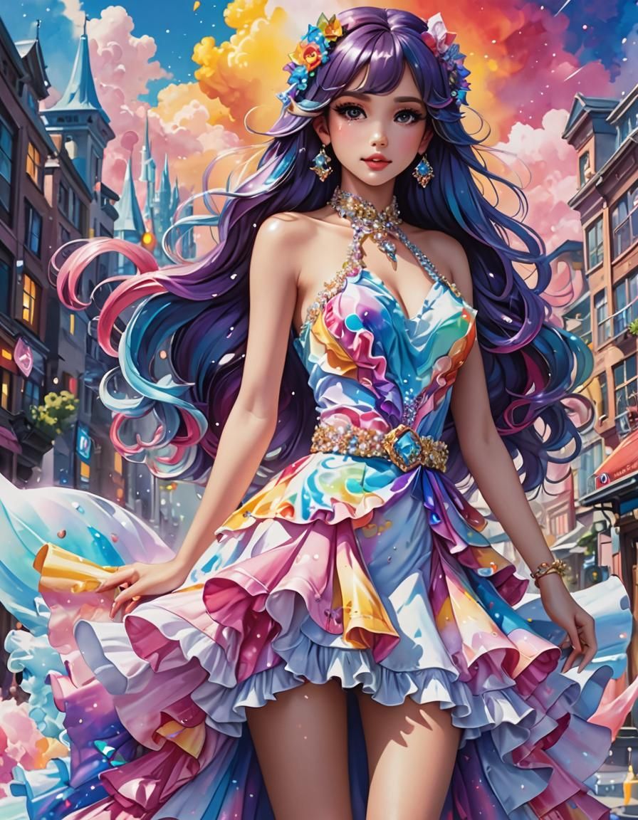 Ice Lisa Frank Dress in Anime Style