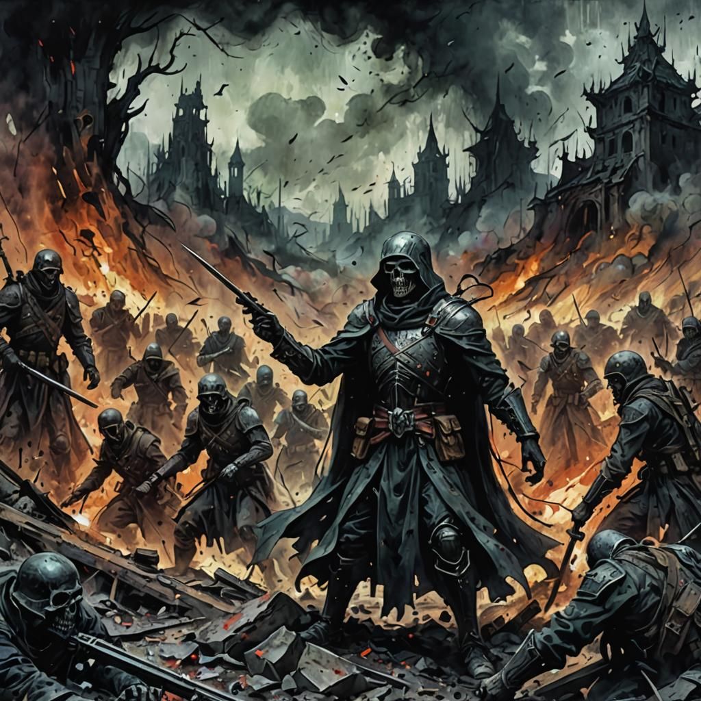 Dark Entity Conjures Soldiers: Expressionist Battlefield