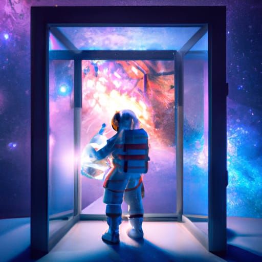 Astronaut Gazing at Milky Way in Glass Box