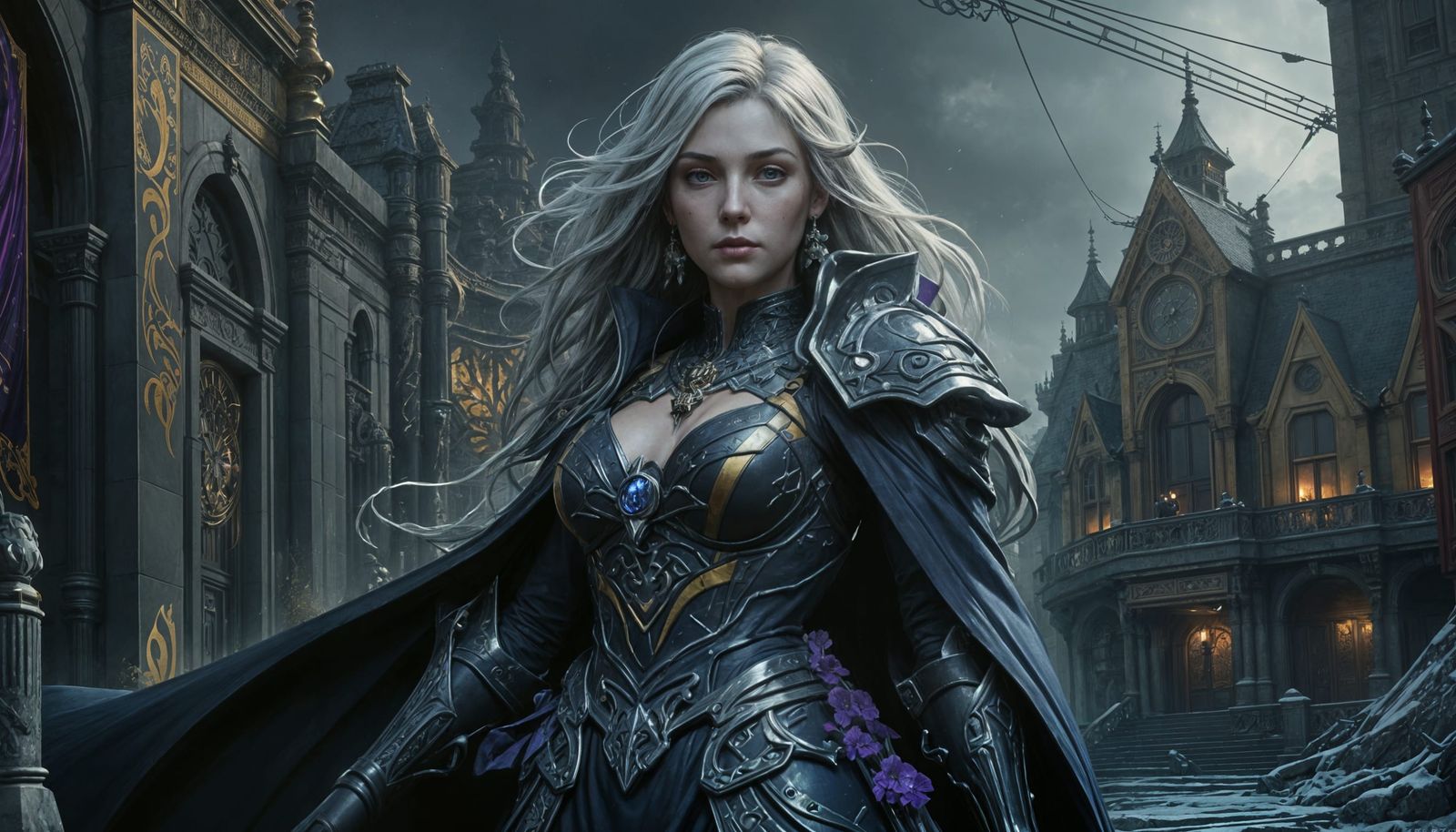 Ethereal Dark Fantasy Landscape in Vibrant Purple and Yellow