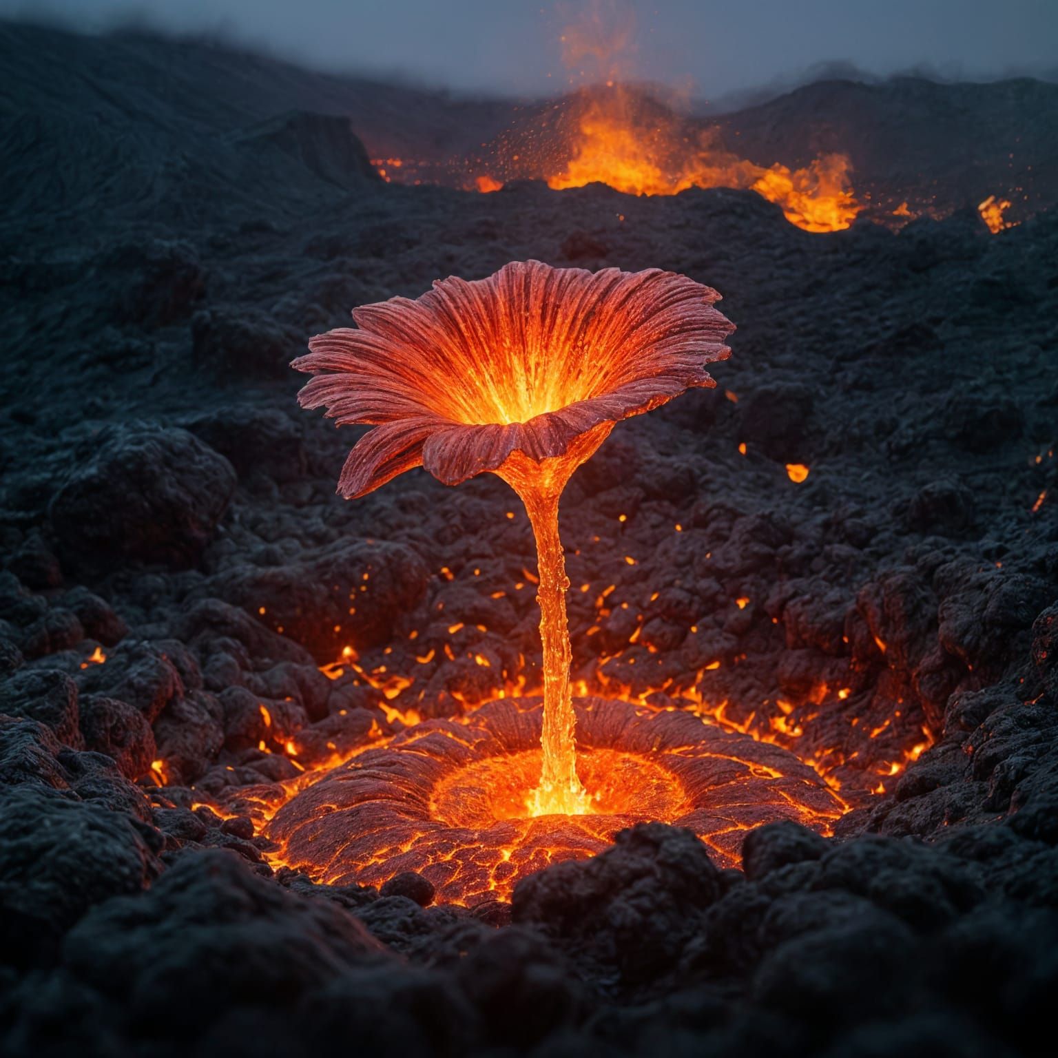 Lava Bloom in Fiery Volcanic Landscape