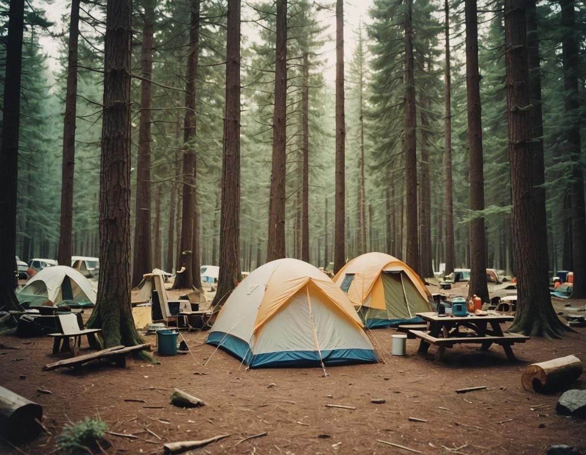Campsite Scene in Lo-Fi Vintage Style