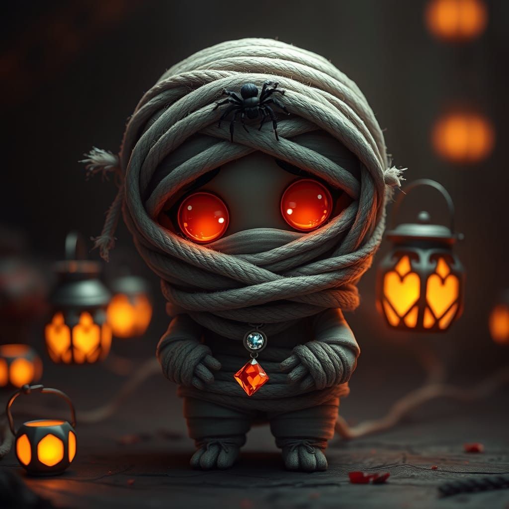 Chibi Mummy with Glowing Eyes in Spooky 3D Style