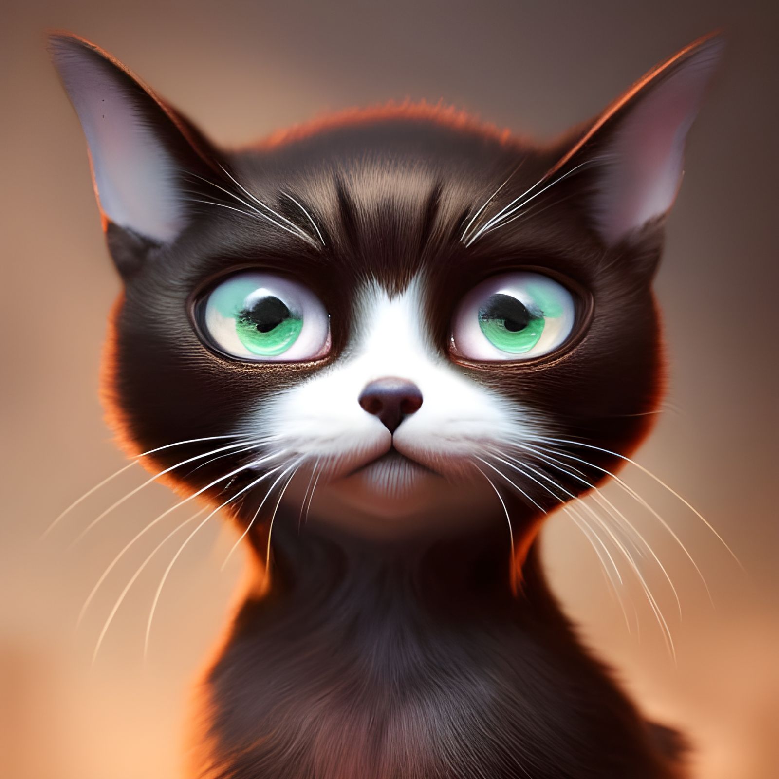 Scary Adorable Cartoon Cat in Golden Hour