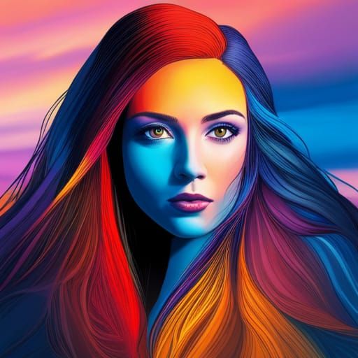 Desert Sunset Portrait of Woman with Flowing Hair