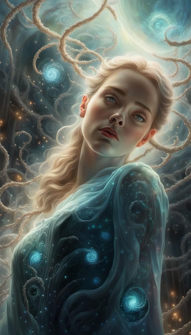 Ethereal Woman in Molecular Sci-Fi Surrealism