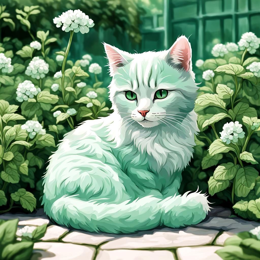 Mint Cat Lounging in a Mint Garden