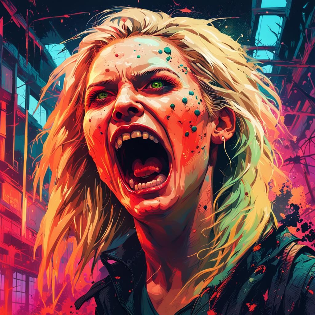 Vampire in Neon Jungle: Hyperrealistic Portrait