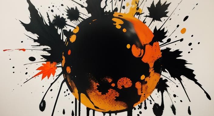 Halloween Ghoul in Glass Sphere, Ink Splatter Art