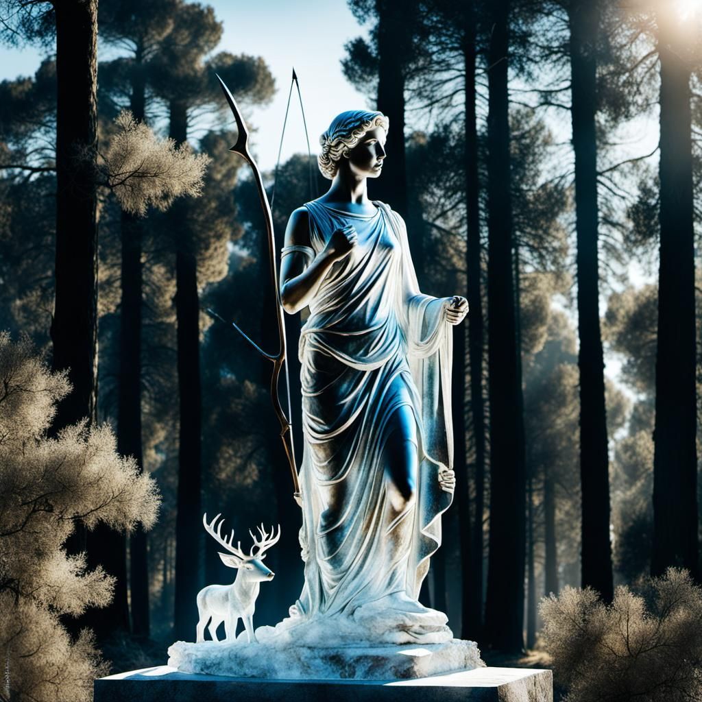 Luminous Crystal Statue of Diana the Huntress