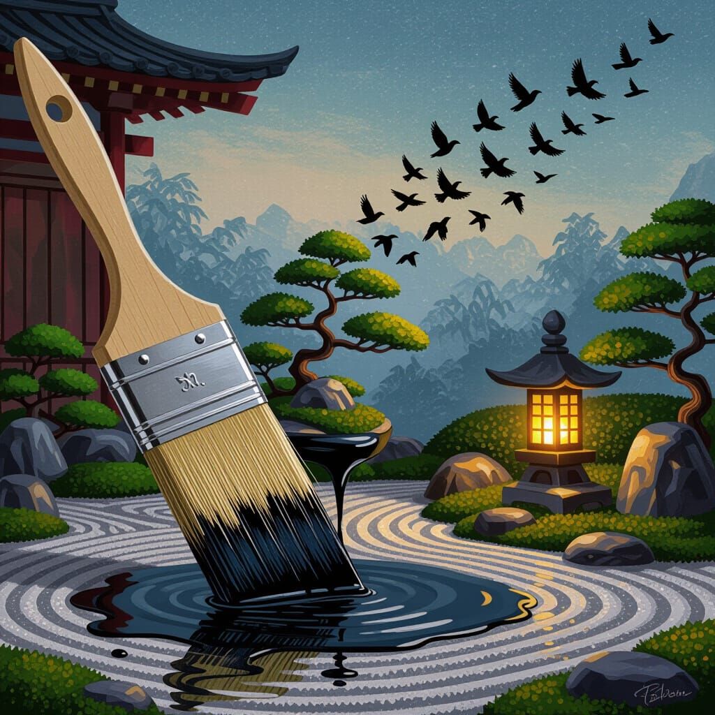 Magical Zen Garden Brush Creates Ink Birds