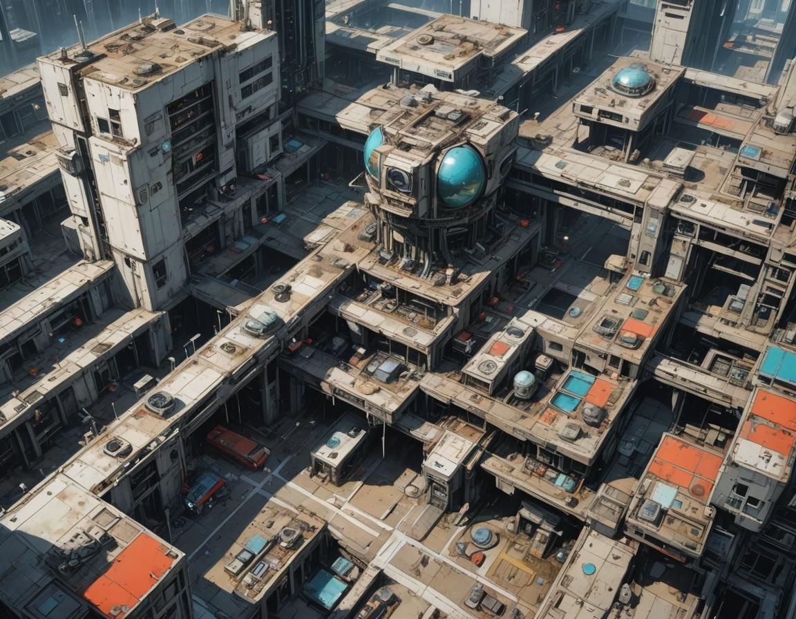 Cyberpunk Spaceport in Ink Painting Style