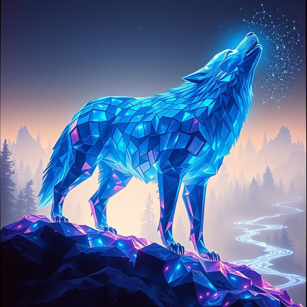 Surreal Cyberpunk Wolf Dominates Geometric Landscape in Cine...