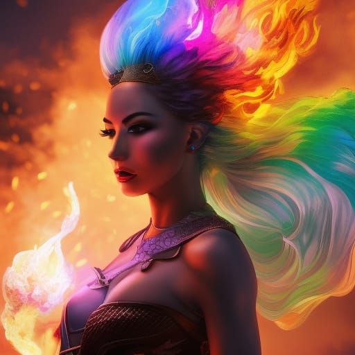 Rainbow Flames and Burning Flowers in Digital Art