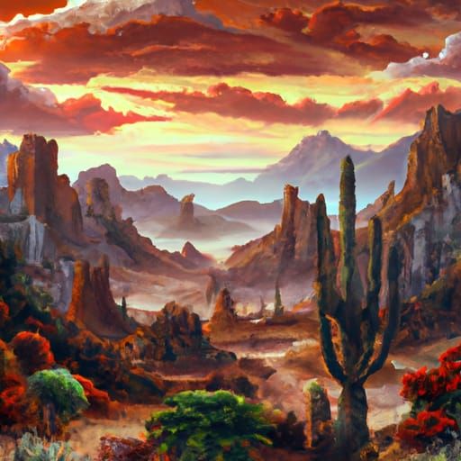 Desert Canyon Sunset: A Detailed Matte Painting