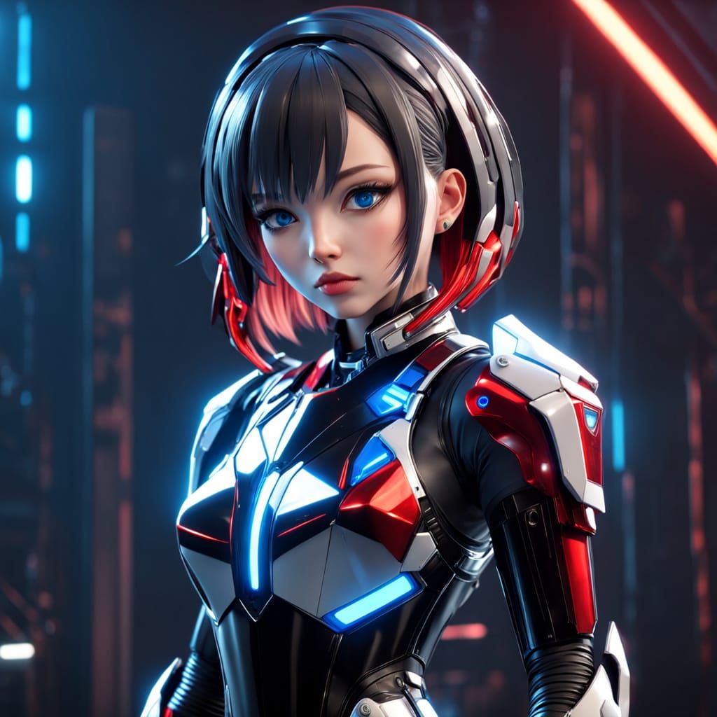 Glowing Girl in Futuristic Armor