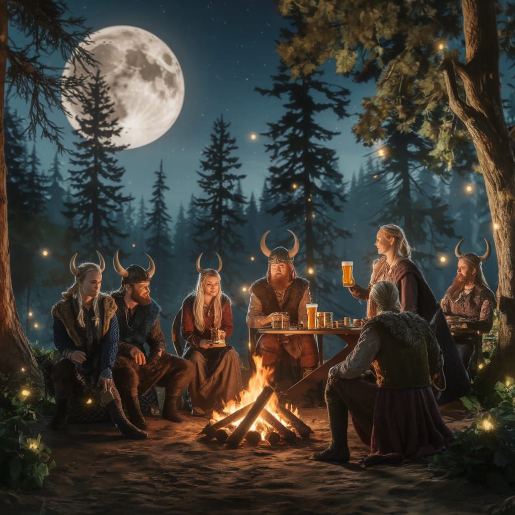 Viking Feast by Firelight: Hyperrealistic Matte Painting