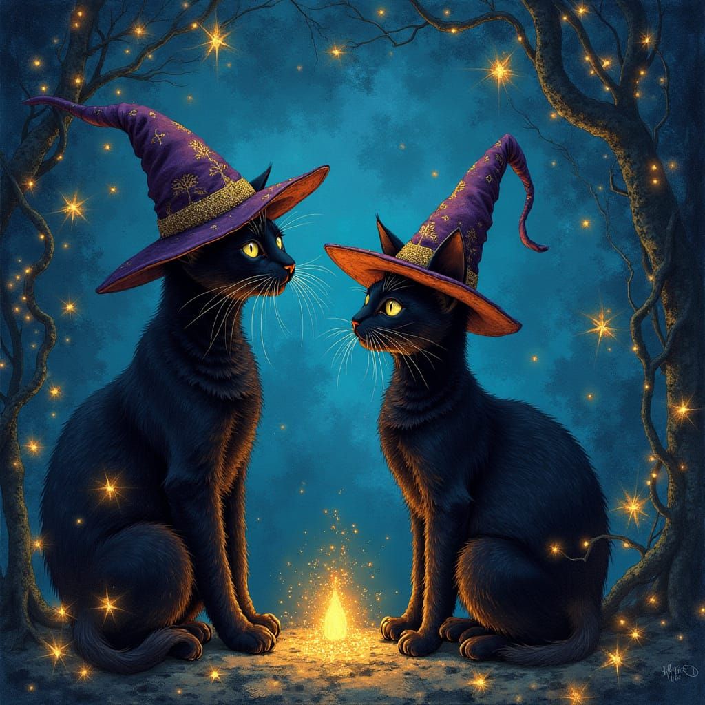 Mystical Black Cats & Ethereal Spirits on Magic Night