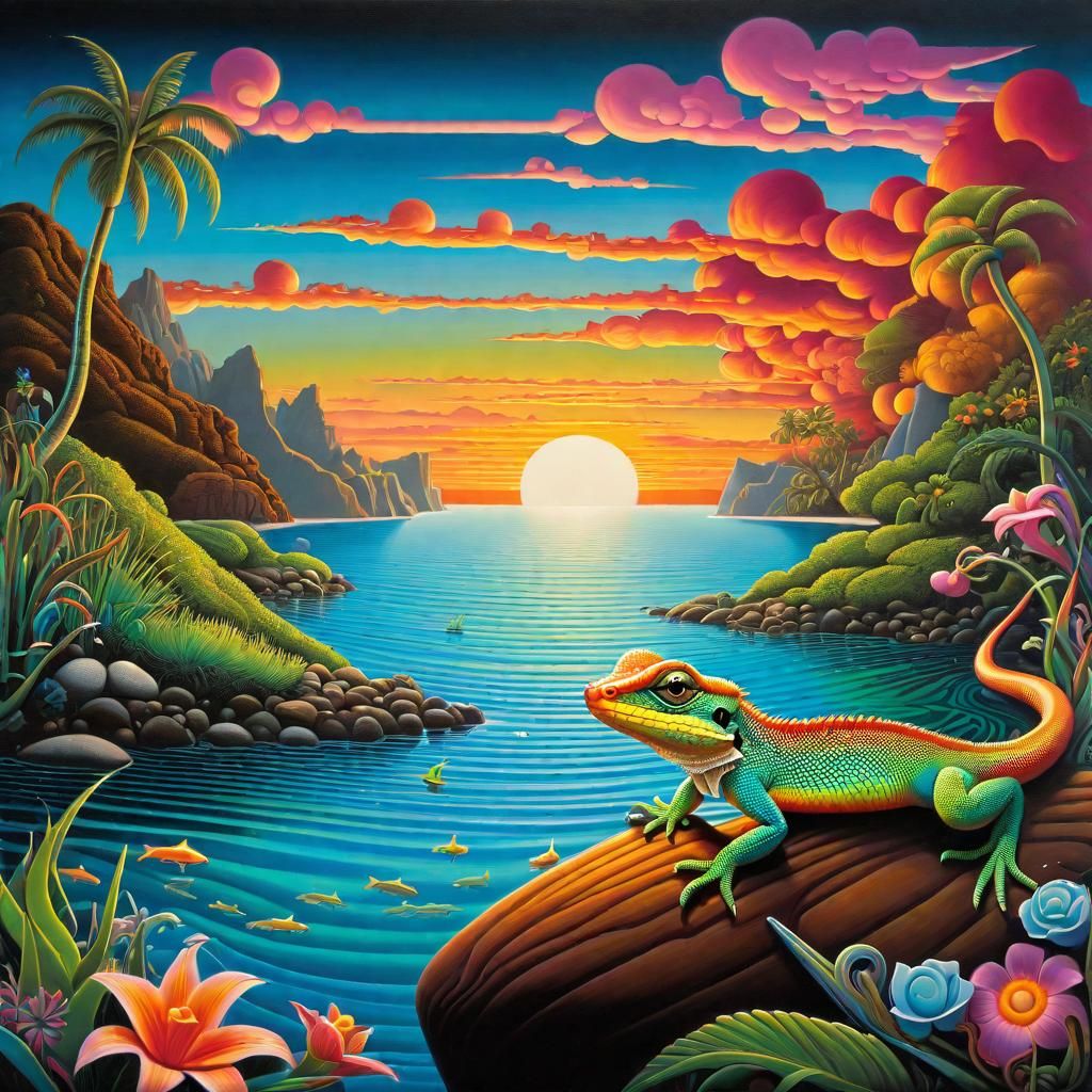 Lizard Painting in Psychedelic Surrealist Style