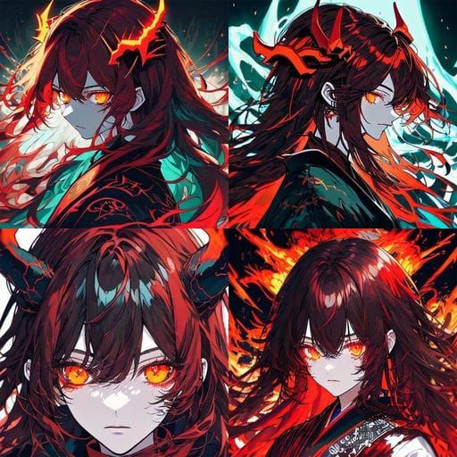 Dark Anime Character Design with Red and Black Tones