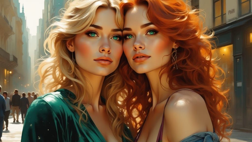 Intimate Portrait of Embracing Women, Hyperrealistic Style