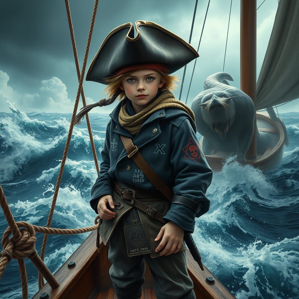 Adventurer Navigating Stormy Seas as Digital Art