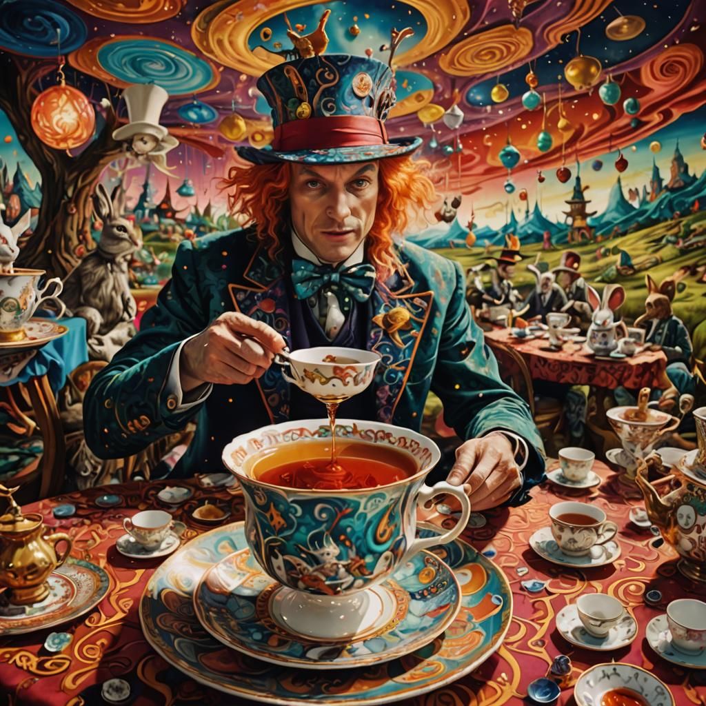 Mad Hatters' Grotesque DMT Tea Party in Surreal Dreamscape