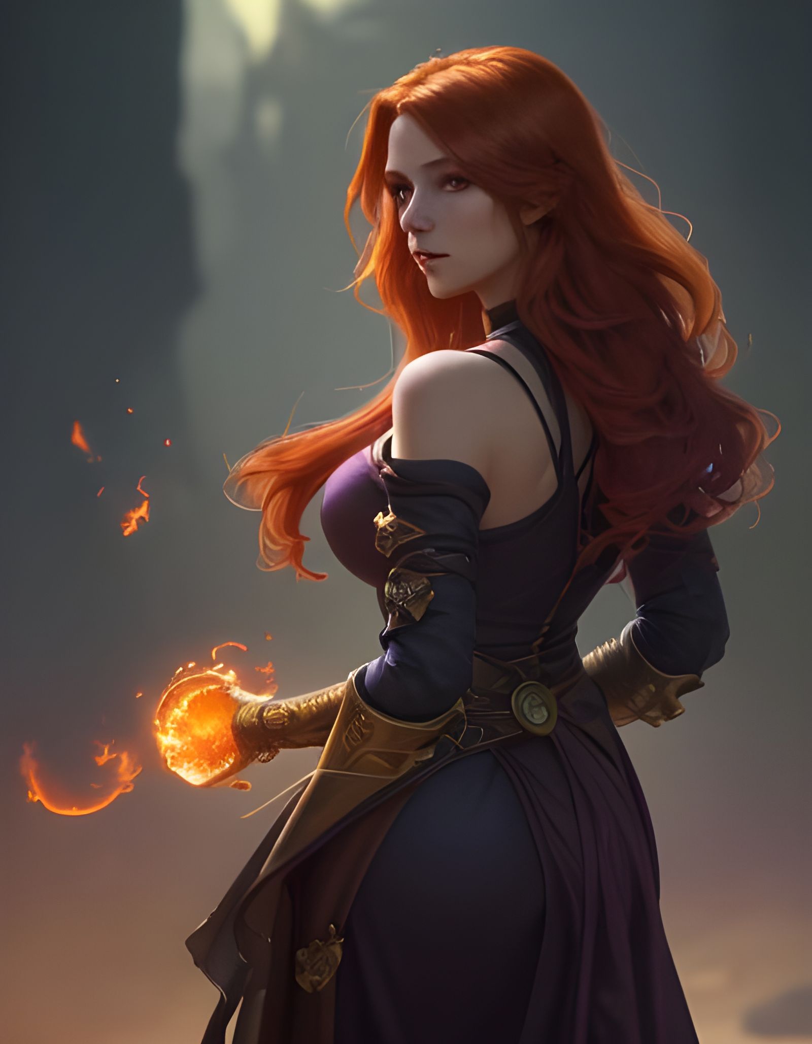 Fiery Auburn Haired Woman in Dark Fantasy Style
