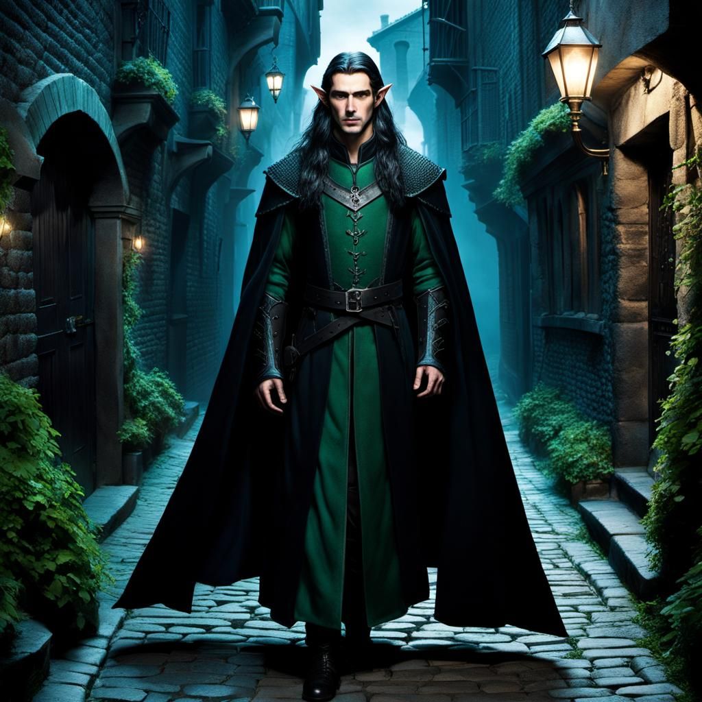 Towering Elf in Midnight Alleyway