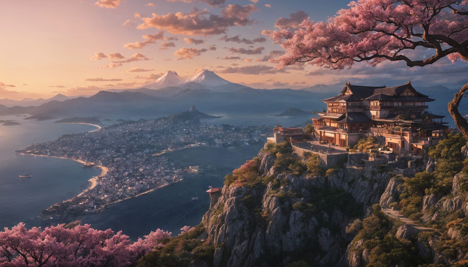 Mountain Monastery at Sunset: Ghibli-Inspired Anime