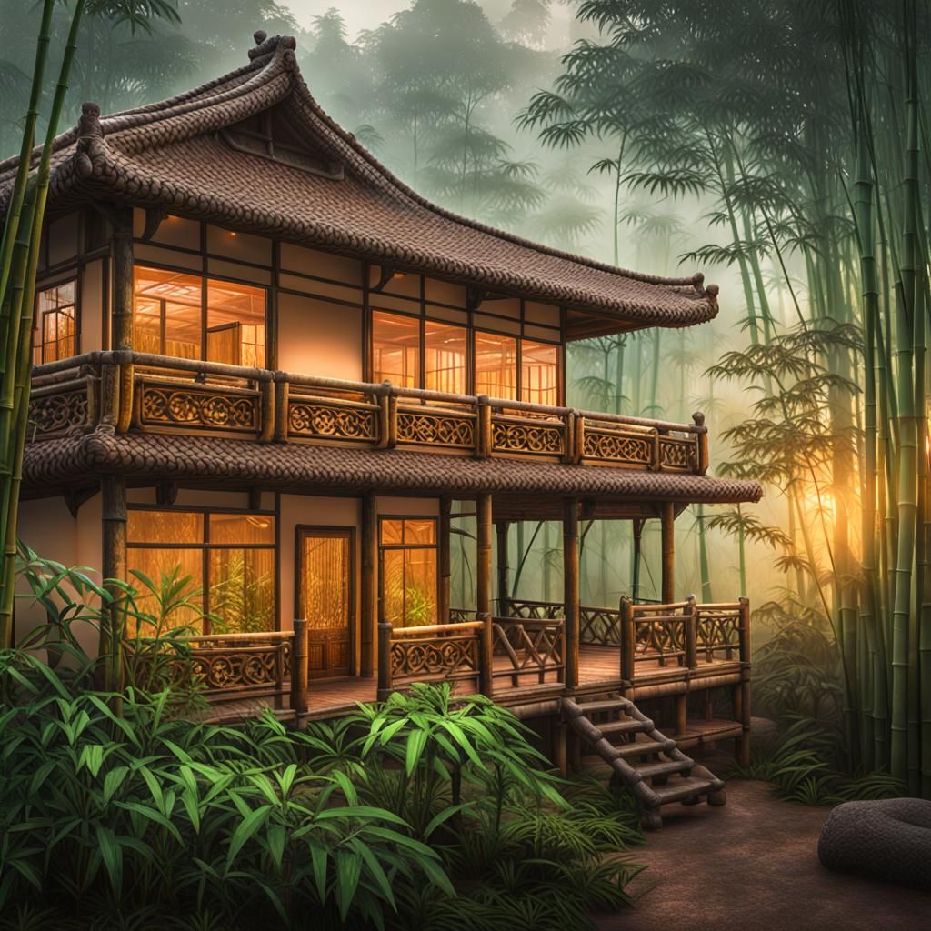 Panda House in Bamboo Forest: HDR Photography