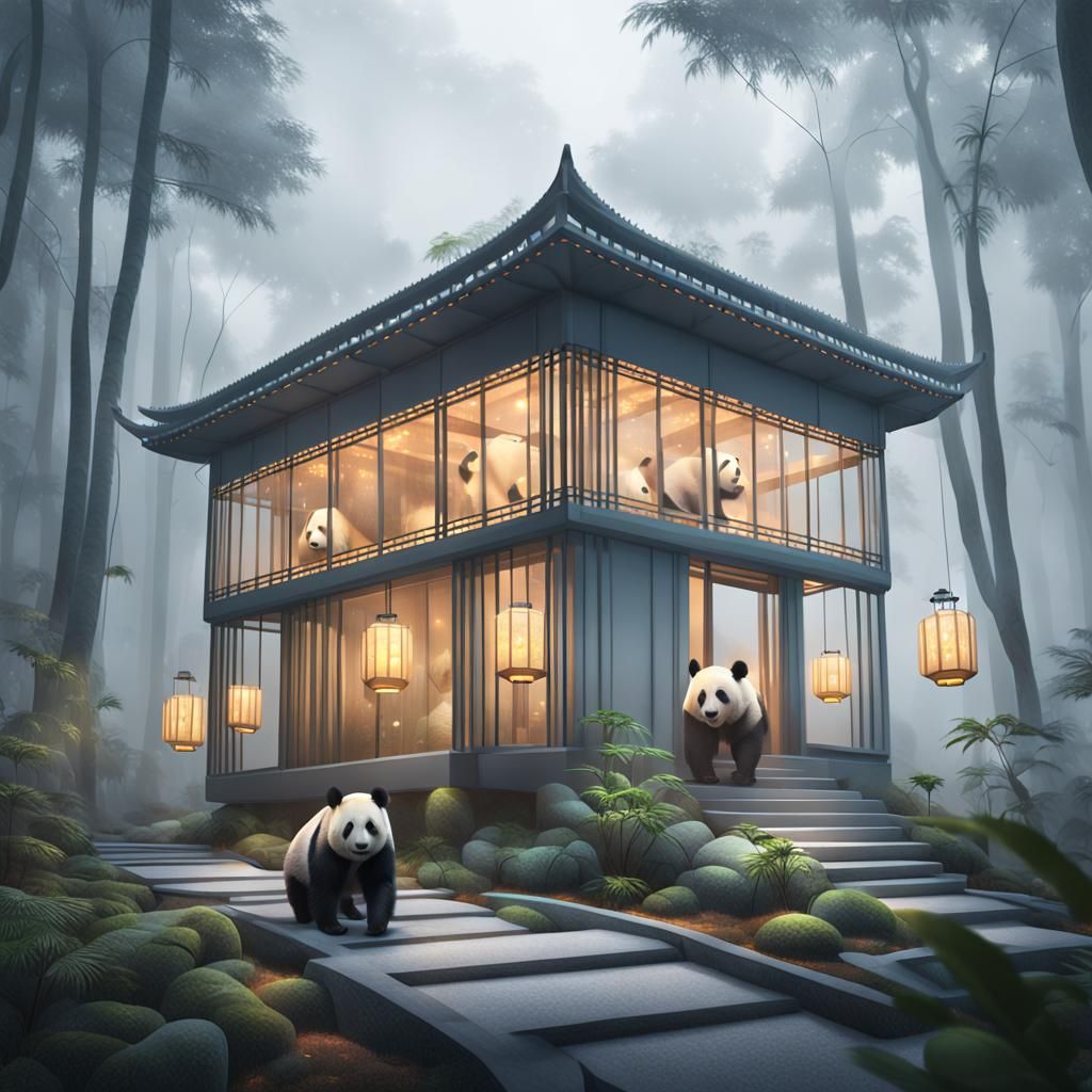 Misty Forest Panda House in HDR Style