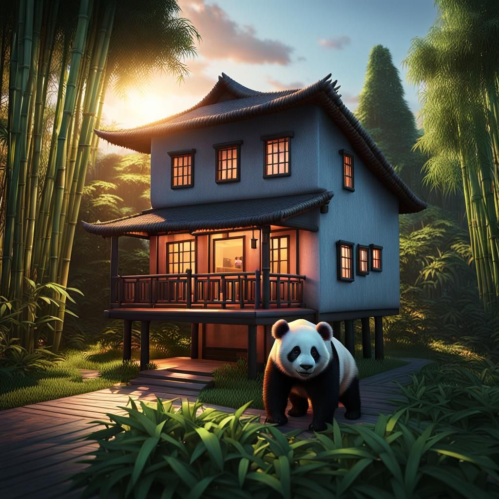 Serene Panda Home in Lush Bamboo Forest