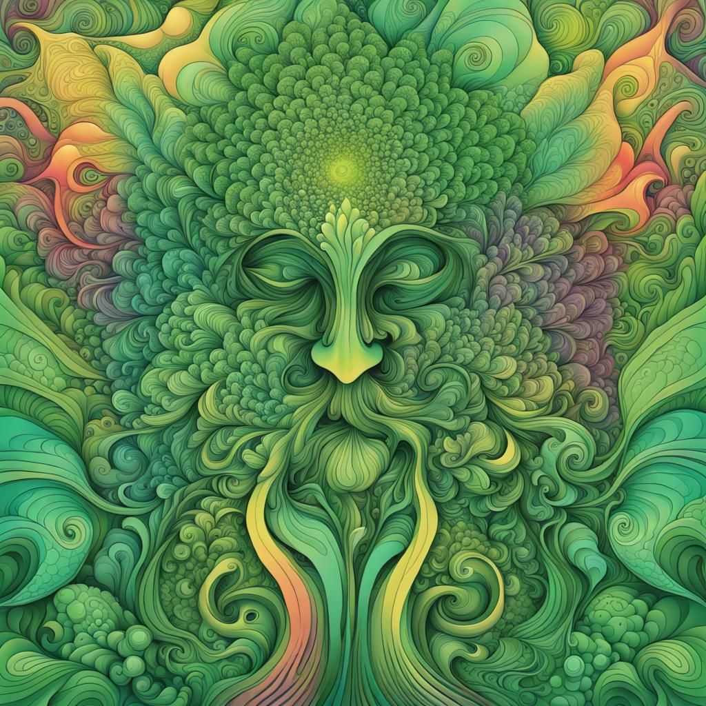 Psychedelic Plant People Healing in Green