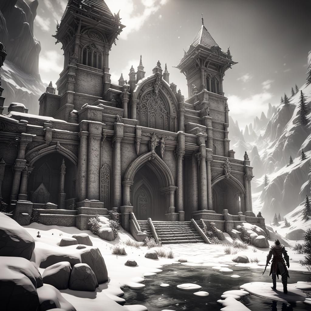 Black and White RPG Videogame Scene in 3D