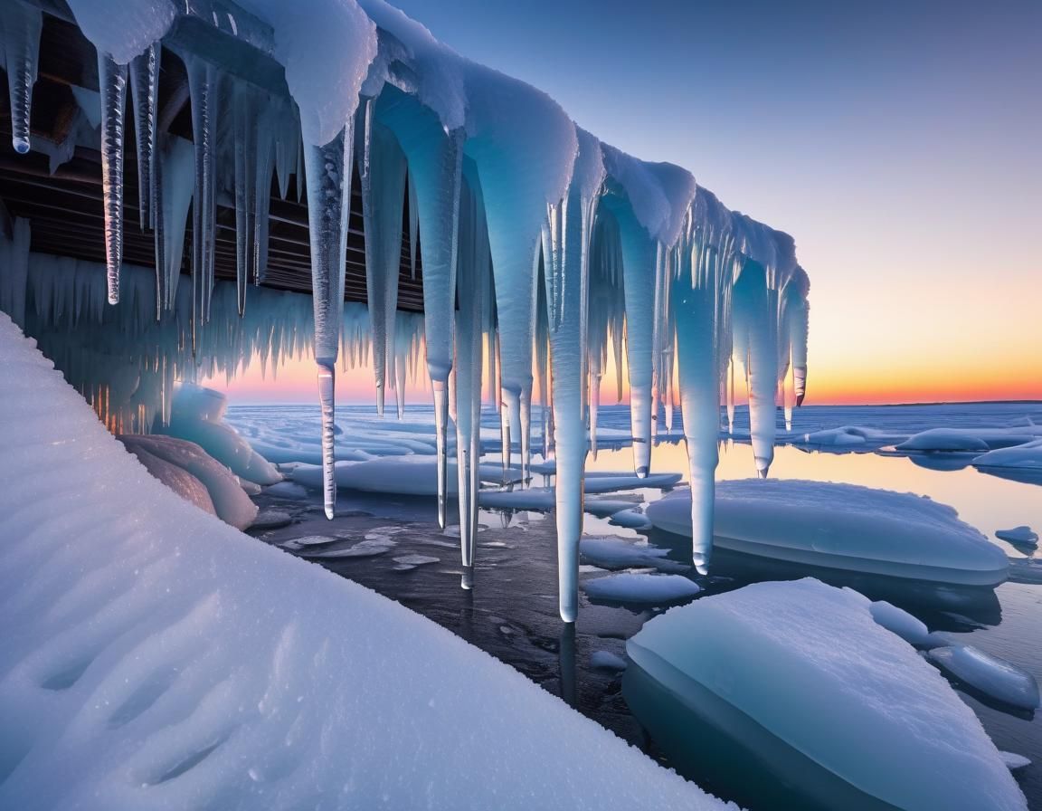 Lake Michigan Winter Ice Formations at Magic Hour