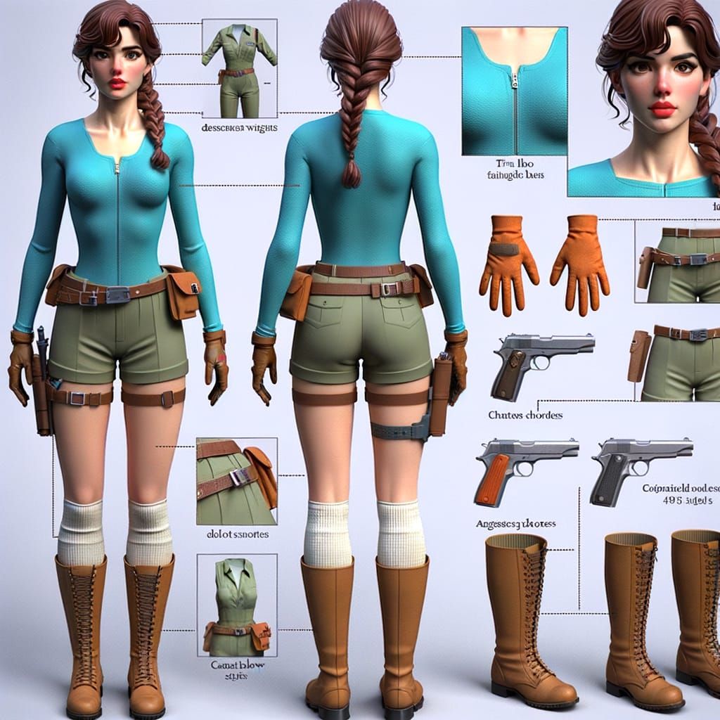 Female Archaeologist in Turquoise Leotard and Boots