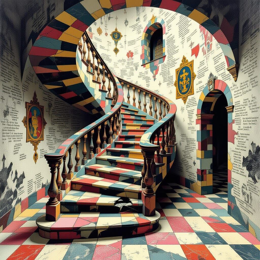 Surreal Staircase Twisting into Infinity, in Surrealist Styl...